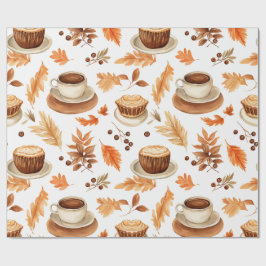 Papel De Presente Canecas de Café de Outono Aconchegante e Folhas em