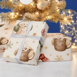 Papel De Presente Canecas Quentes de Cacau Aconchegantes Natal em Aq