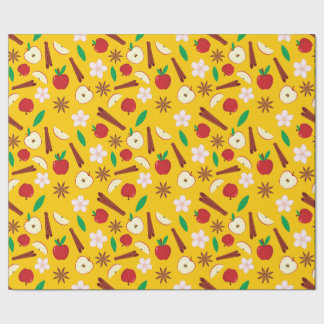 Papel De Presente Canela, Maçãs, Anis Estrelado e Flores Sem Costura