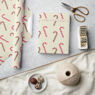 Papel De Presente Canes de doce cor-de-rosa e multicoloração