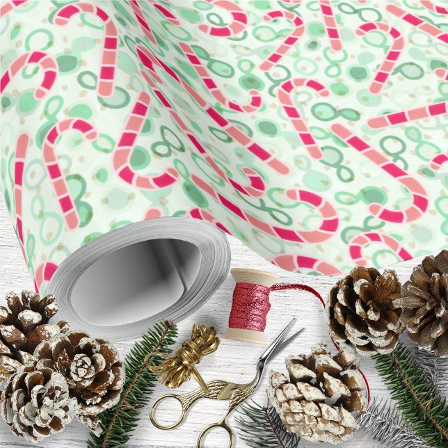 Papel De Presente Canes de Natal em Textura de Paisley (Christmas-Candy Canes on Paisley Texture Wrapping Paper by Leapfroglisics Shop)