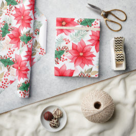 Papel De Presente Canes e Poinsettias Whimsic Candy