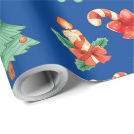 Papel De Presente Canes, Velas e Árvores de Doces de Natal