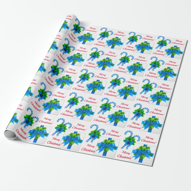 Papel De Presente Caneta e Presente de Doces de Natal Azul (Desenrolado)