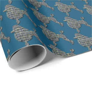 Papel De Presente Caneta Silhueta Amarelo e Azul Grade Azul Azul