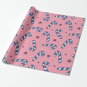 Papel De Presente Canetas Azuis no Padrão de Férias Rosa