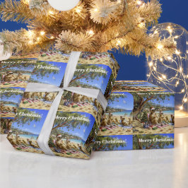 Papel De Presente Canguru de Natal na Praia Piquenique Feliz Natal