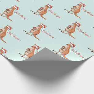 Papel De Presente Canguru Personalizado Com Chapéu de Papai Noel Nat