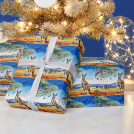 Papel De Presente Canguru sob a gomeira com enfeites de Natal