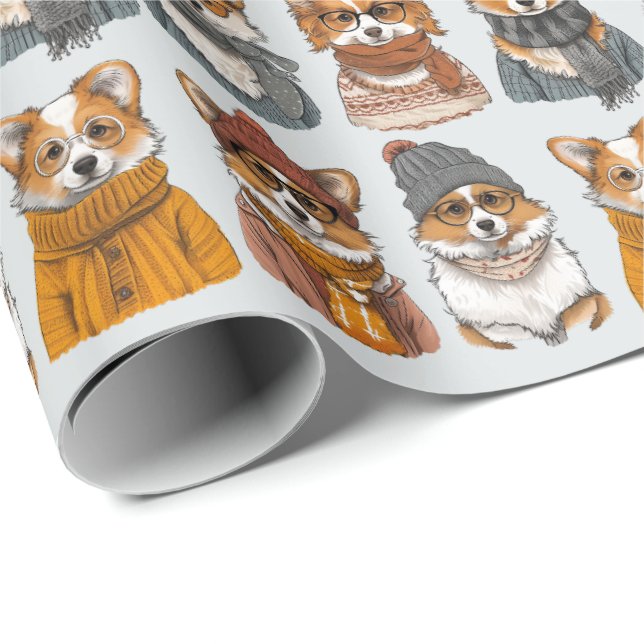 Papel De Presente Caninos Motivos de Welsh Corgi (Ponta do rolo)