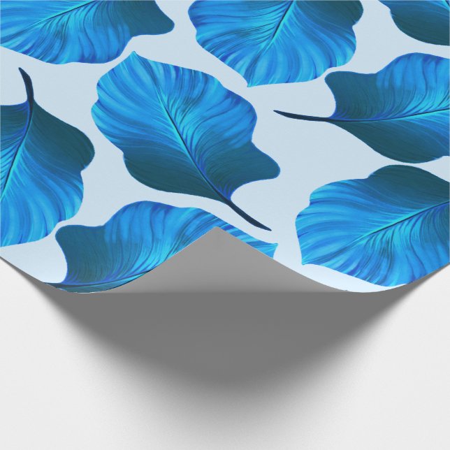 Papel De Presente Canna Tropicanna Folhas Tropicais em Azul (Ponta)