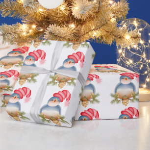 Papel De Presente Cantando Pássaro Azul