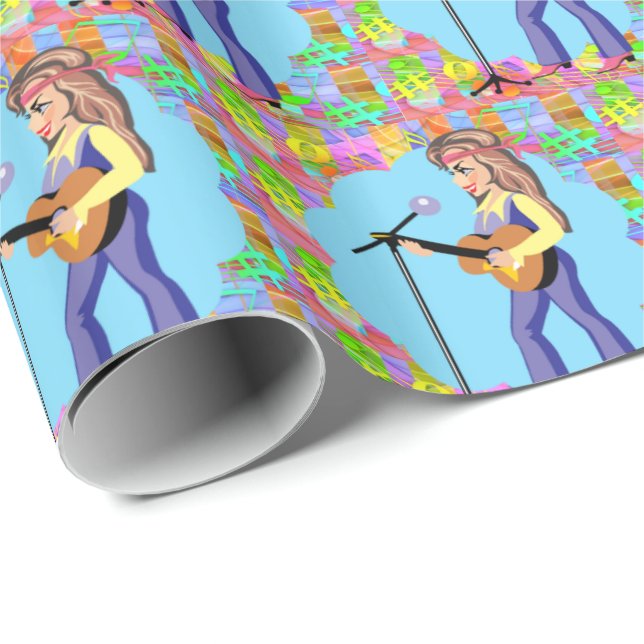 Papel De Presente Cantora Ocidental De Cowgirl Com Violão (Ponta do rolo)