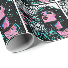 Papel De Presente Cantora Pop Art Rocker Punk Meio-Tom Amantes de Mú