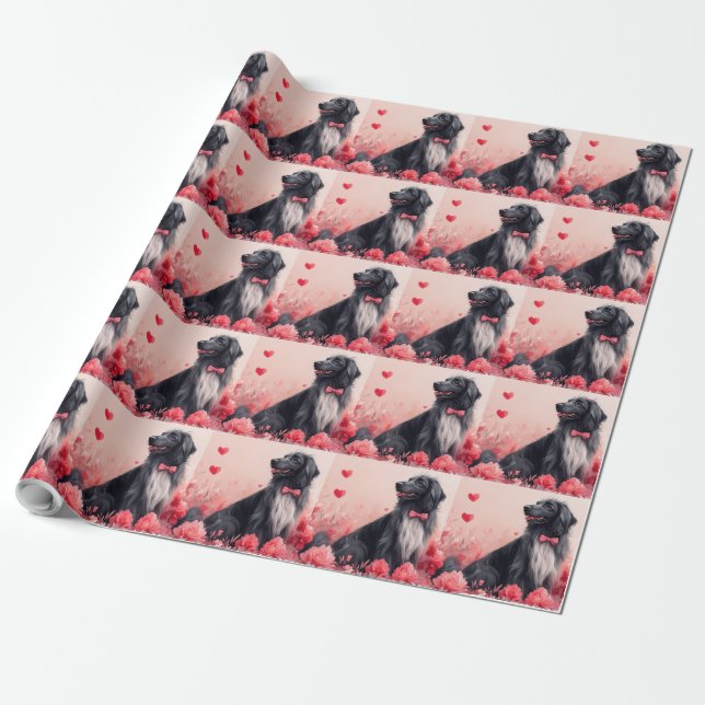 Papel De Presente Cão Afegão com Rosas - Dia dos Namorados  (Desenrolado)