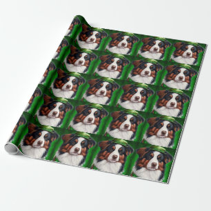 Papel De Presente Cão Australian Shepherd vestido para o Dia de São
