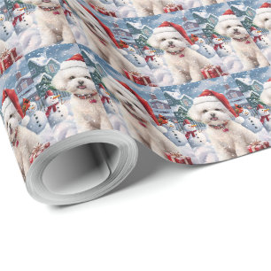 Papel De Presente Cão Bichon Frise Natal País das Maravilhas de Inve