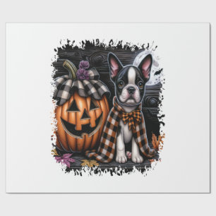Papel De Presente Cão Boston Terrier Halloween