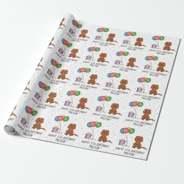 Papel De Presente Cão Cavalier King Charles Spaniel Rubi - Aniversár (Desenrolado)