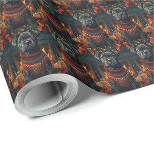 Papel De Presente Cão Corso Com Presentes De Natal Lareira