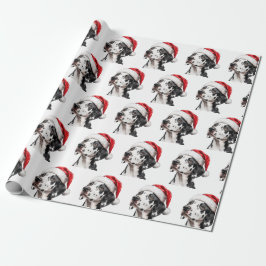 Papel De Presente Cão Dálmata com Chapéu de Papai Noel