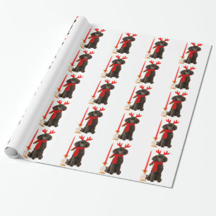 Papel De Presente Cão de caniche preto do brinquedo do Natal vestid