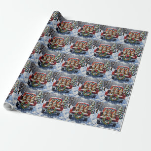 Papel De Presente Cão de Gado Australiano Natal Caminhão Vermelho Fe