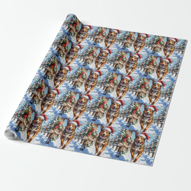 Papel De Presente Cão de Gado Australiano Red Heeler Natal (Desenrolado)