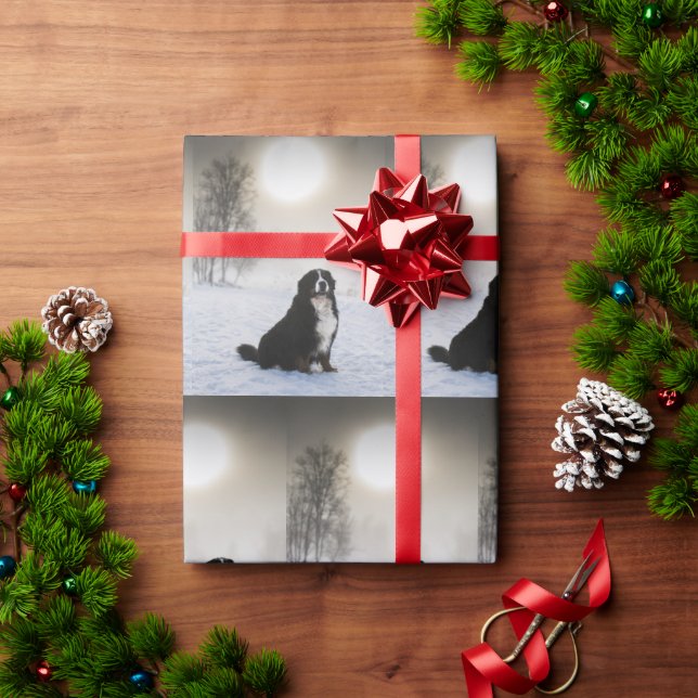 Papel De Presente cão de montanha bernês na neve (Presente de Natal)