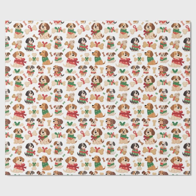 Papel De Presente Cão de Natal e Osso de Presente Colorido Natal (Aberto)