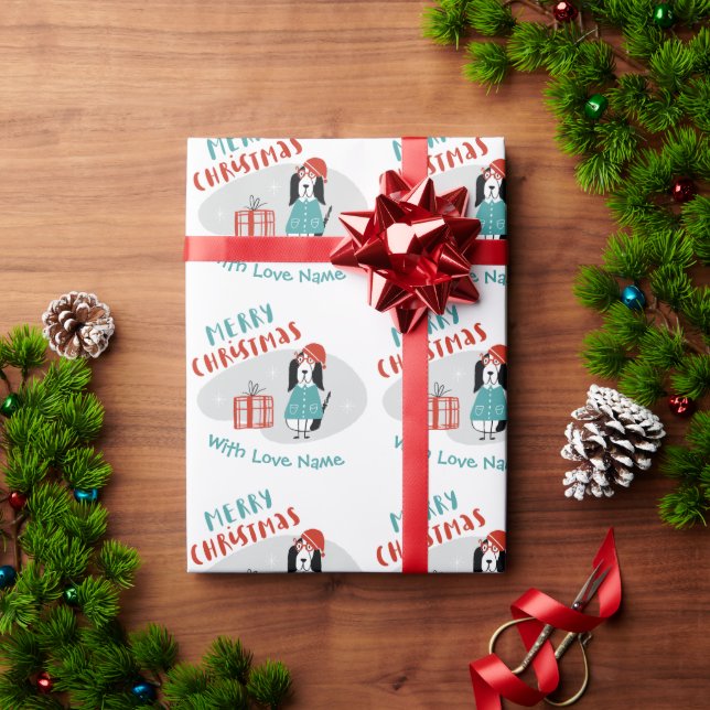 Papel De Presente Cão de Natal Personalizado (Presente de Natal)