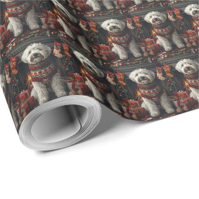 Papel De Presente Cão de Pastoreio Inglês Antigo com Presente de Nat (Ponta do rolo)