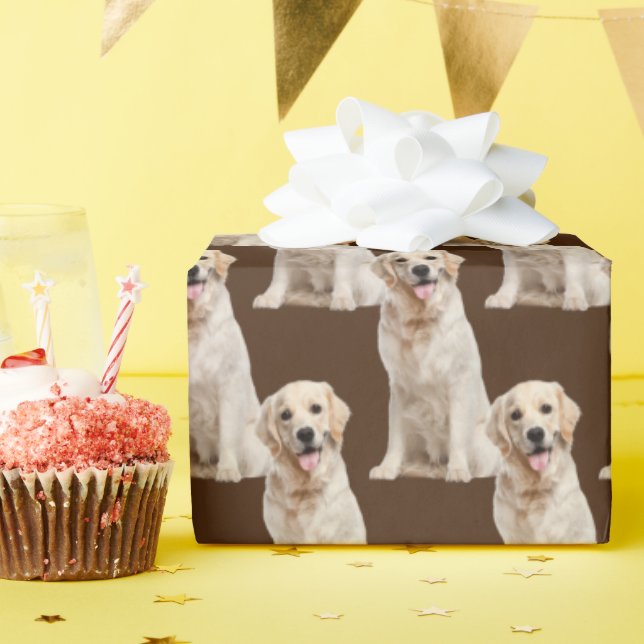 Papel De Presente cão de recuperação de ouros em castanho (Festa de aniversário)