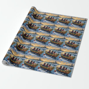 Papel De Presente Cão de Terra Nova Natal Barco Férias