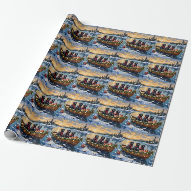 Papel De Presente Cão de Terra Nova Natal Barco Férias (Desenrolado)