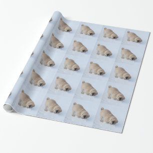 Papel De Presente Cão do Pug que joga o a neve do inverno