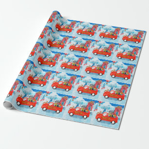 Papel De Presente Cão Doberman no Caminhão de Entrega de Natal na Ne