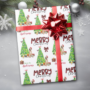 Papel De Presente Cão Dogue Alemão, Pássaro e Árvore de Natal