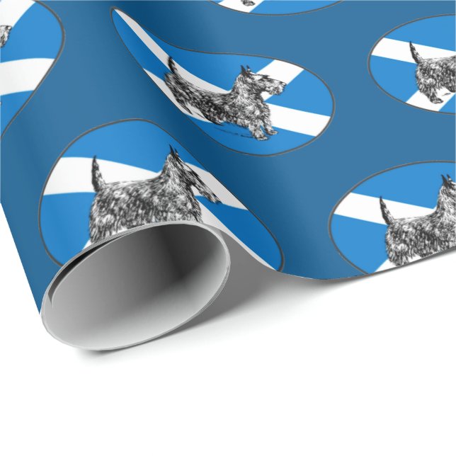 Papel De Presente Cão escocês do Scottie com a bandeira de Scotland (Ponta do rolo)