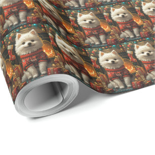 Papel De Presente Cão Esquimó Americano com Presentes de Natal Larei