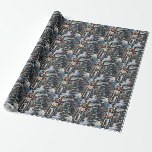 Papel De Presente Cão Great Dane Pilotando Moto Natal
