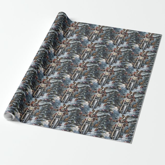 Papel De Presente Cão Great Dane Pilotando Moto Natal (Desenrolado)