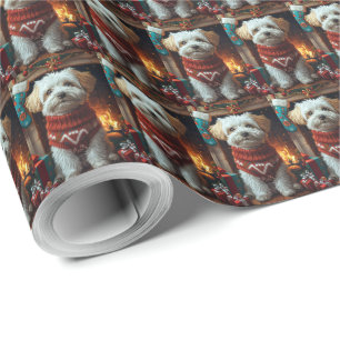 Papel De Presente Cão Havanês Com Presentes de Natal