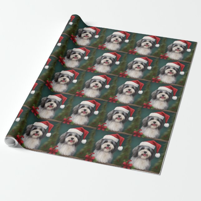 Papel De Presente Cão Havanês na Neve Natal (Desenrolado)