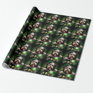 Papel De Presente Cão Havanês Pilotando Bicicleta Dia de São Patríci