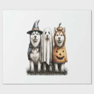 Papel De Presente Cão Husky Siberiano Fantasma de Halloween