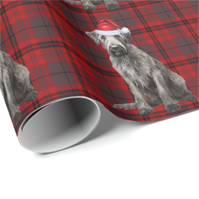 Papel De Presente Cão Irish Wolfhound Natal Plaid Engraçado Férias (Ponta do rolo)
