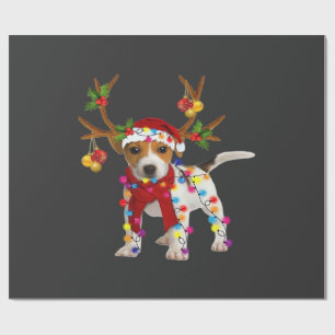 Papel De Presente Cão Jack russell Magnífico Réns Luz de Natal