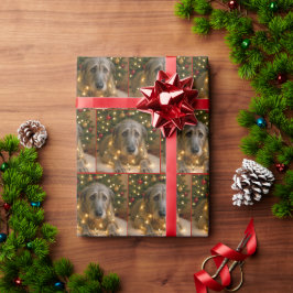 Papel De Presente Cão Lobo Irlandês de Natal Enroscado em Luzes