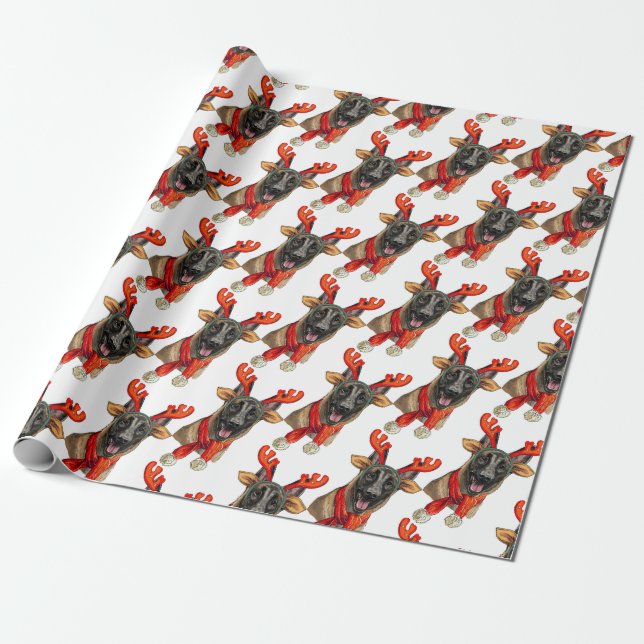 Papel De Presente Cão Malinois Natal (Desenrolado)